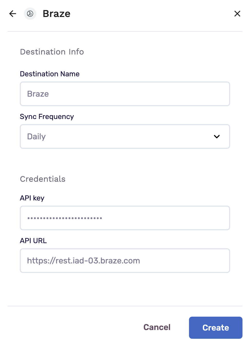 Add Destination Configuration Braze