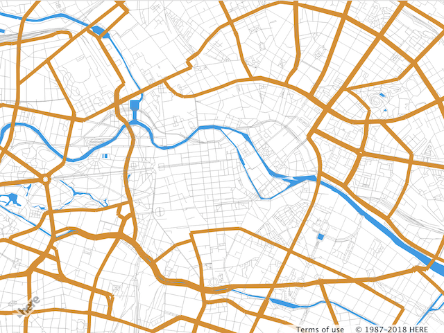 The map with the two types of the road style