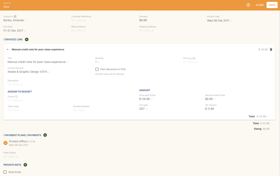 Figure 251. Creating a manual credit note