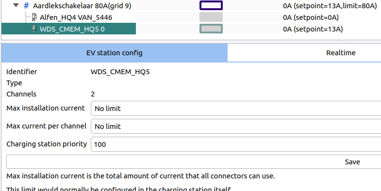 Grid configuration tab with EV station config