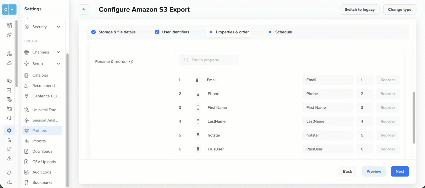 Rename and Reorder User Properties to Export