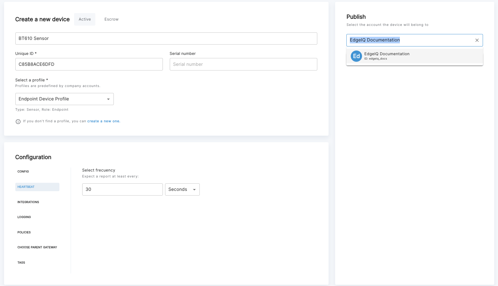 Fill in details for Endpoint Device Creation