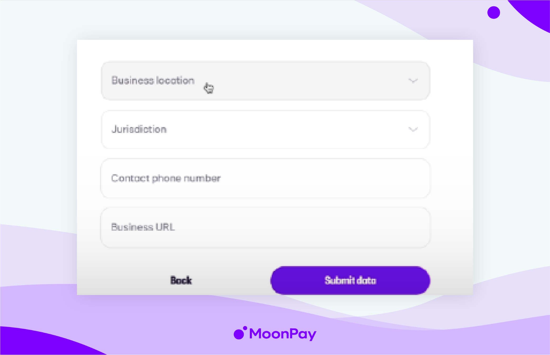 MoonPay's window shows the submit data button.