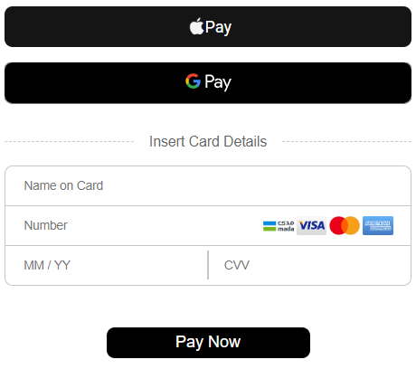 Default view of Embedded Payment