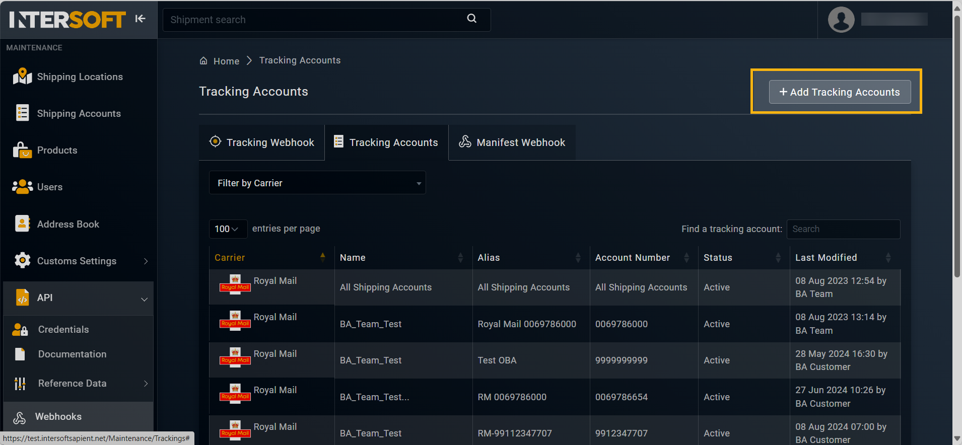 Accessing option to add tracking account