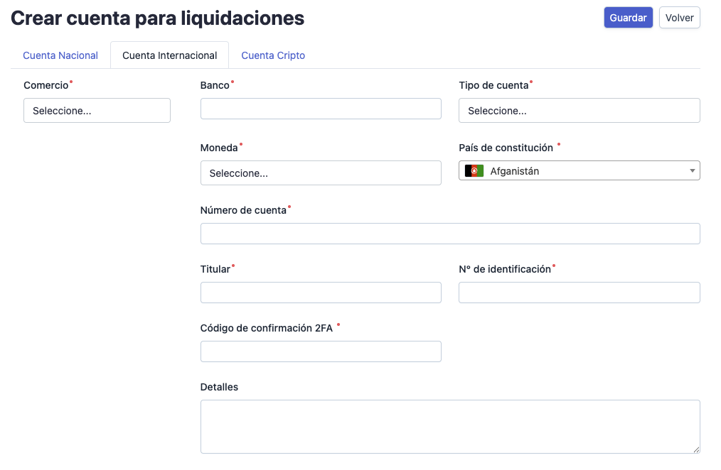 Formulario cuenta internacional