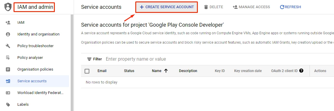 create service account