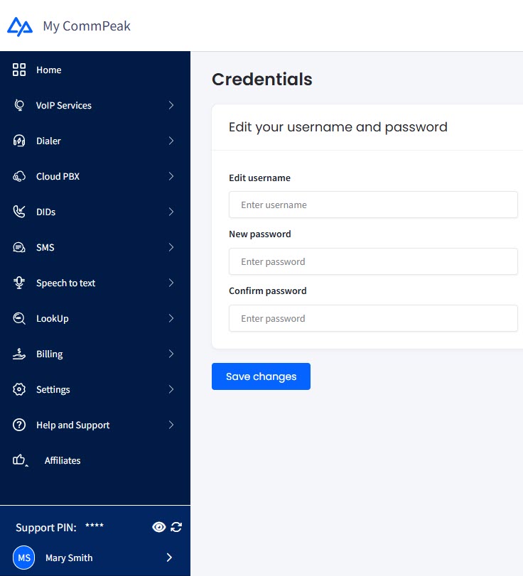 Screenshot of setting new SIP account password