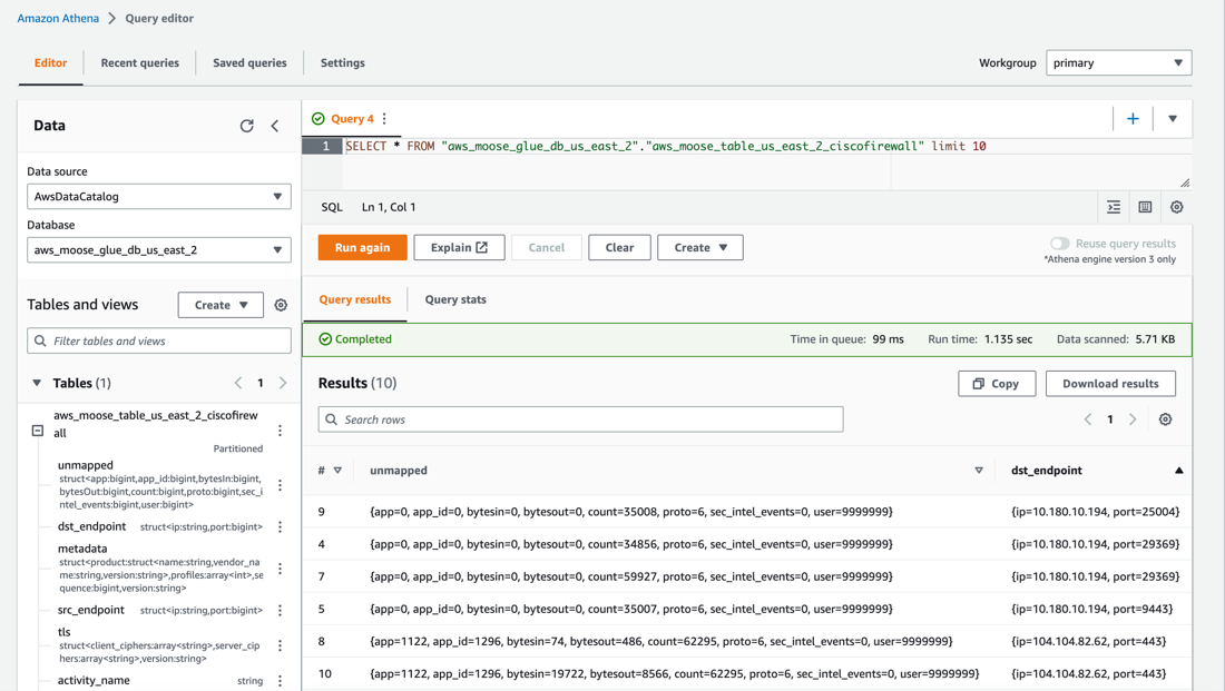 Log file Results in Athena Query