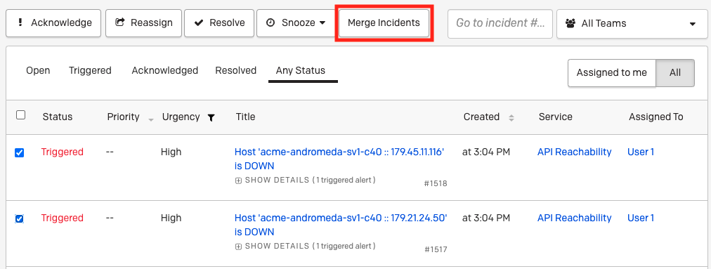 Merge incidents on the Incidents page
