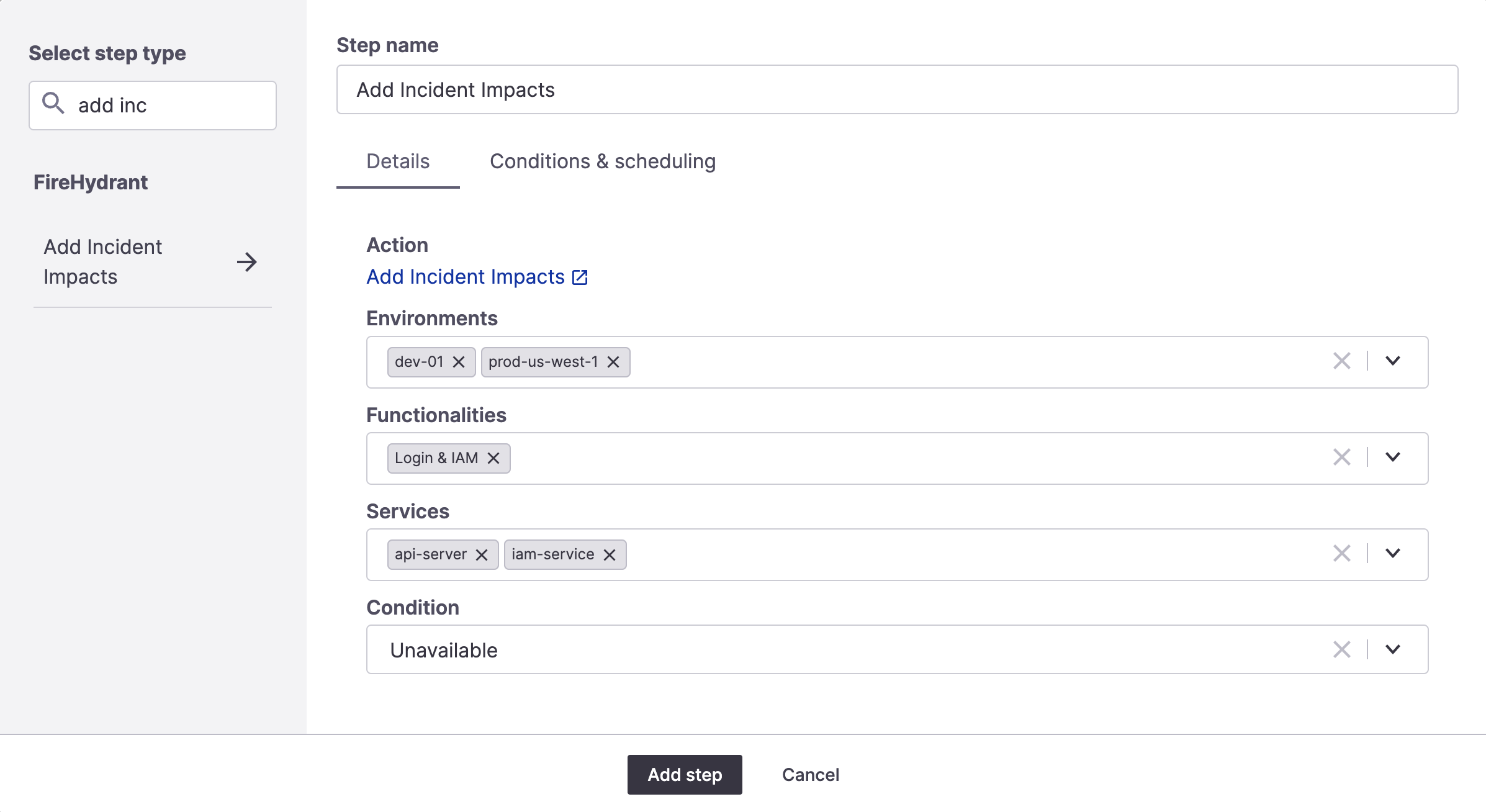 Add incident impacts step