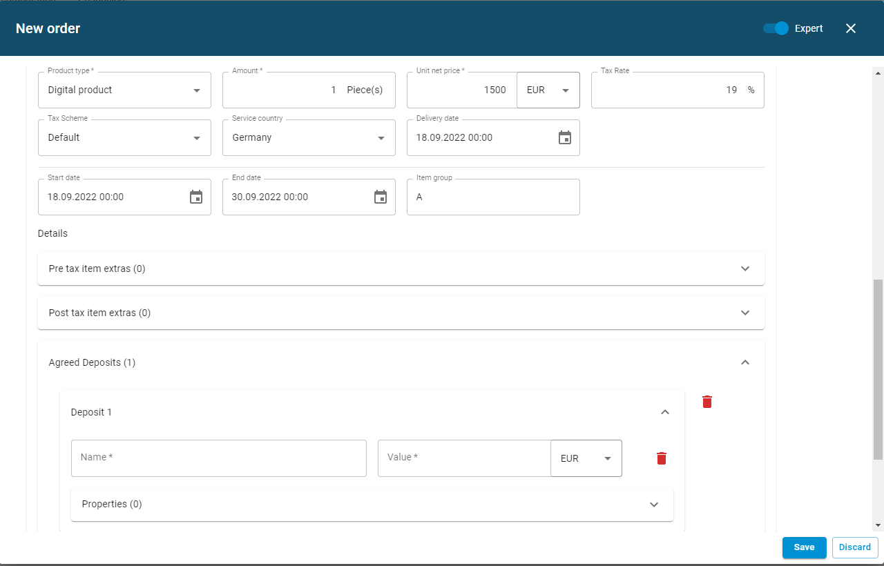 When creating the order, add "Agreed deposits" to the items of your order.