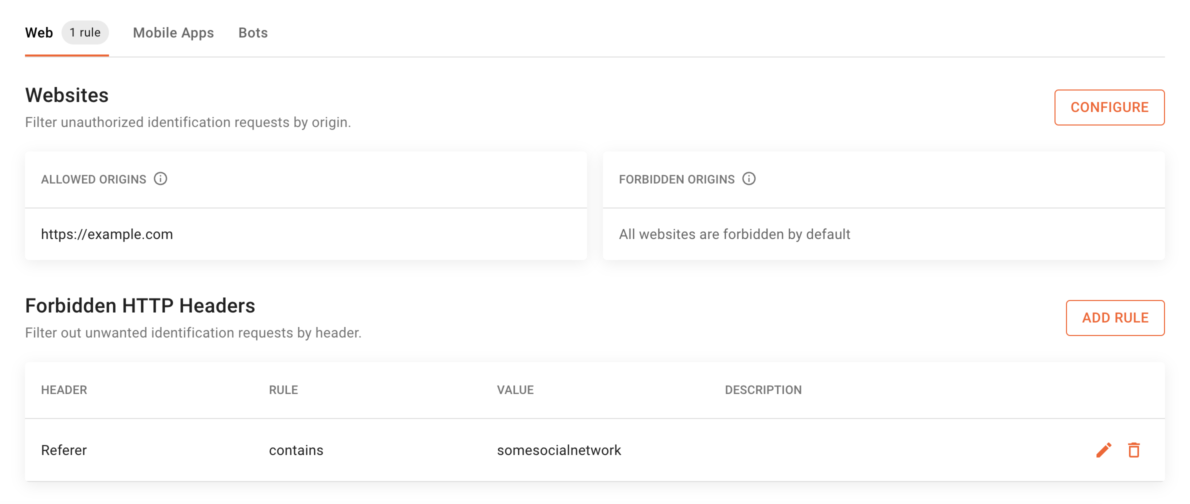 Allow + Forbidden HTTP Headers rules