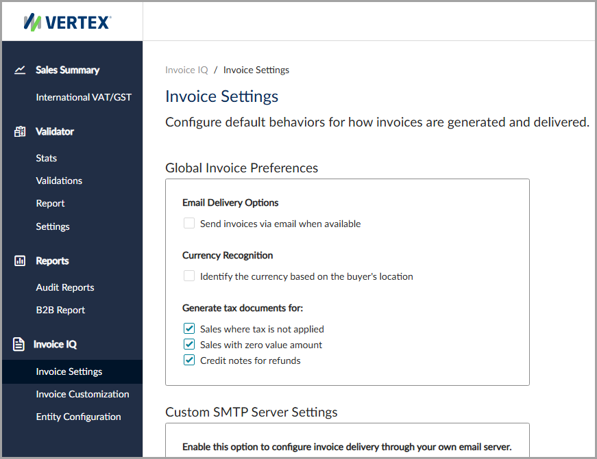 The Invoice Settings feature.