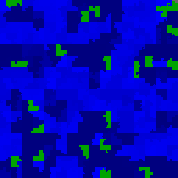 Binary image of a JSON configuration file, blue with green marks at every line ending