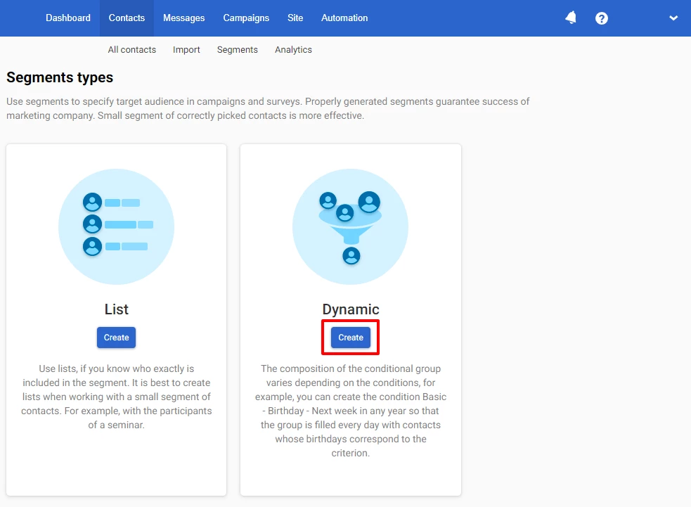 Creating a new dynamic segment