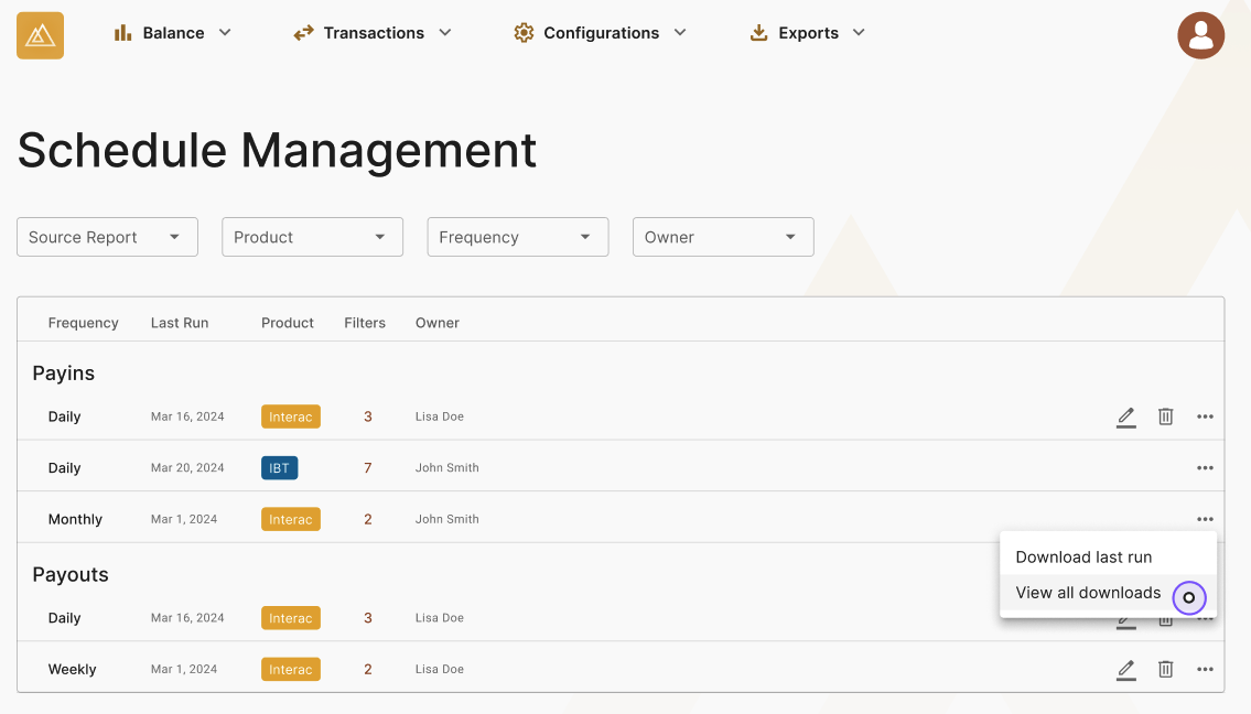 Schedule Management Page