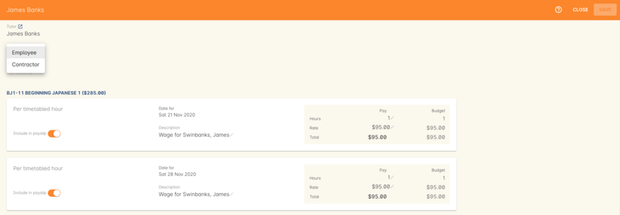 Figure 387. Setting the pay type in a pay record