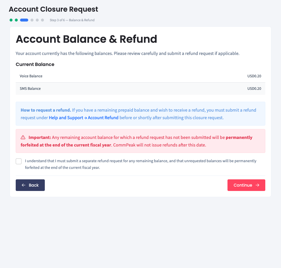 Screenshot of the Account Closure Request: Step 3