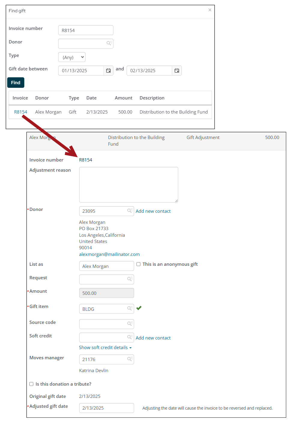 Gift invoice number