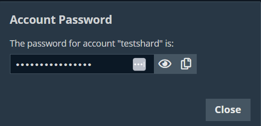 Account password dialog box that allows the password to be displayed by clicking the Reveal button.