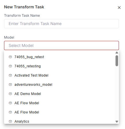 The model field automatically populates with a dropdown of all existing models. You can type into this field to filter the list further.