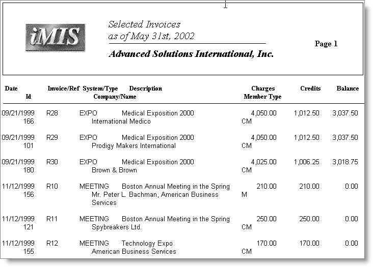 Desktop: AR/Cash > Generate reports > Selected Invoices