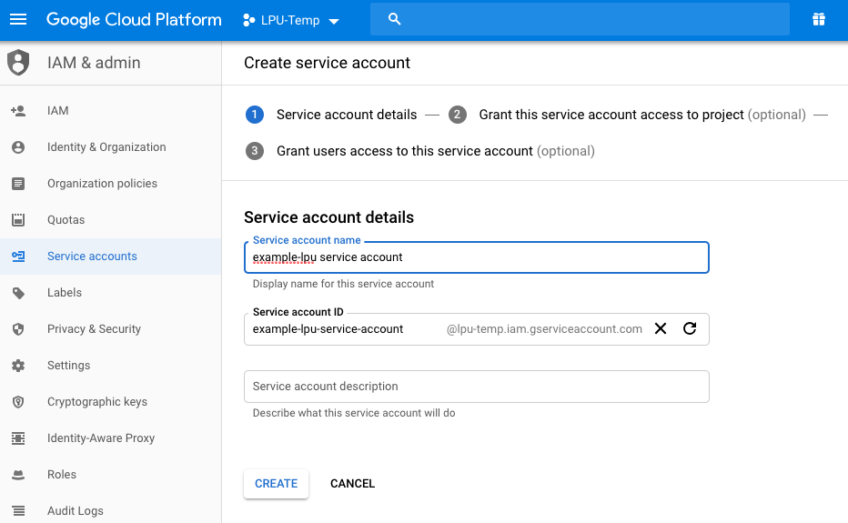 Creating a Service Account in Google Cloud Platform Console