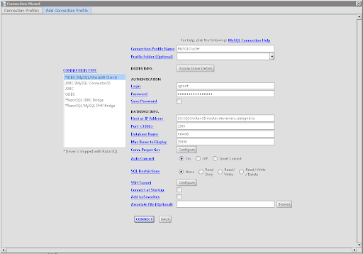 razorsql mysql database to zip file