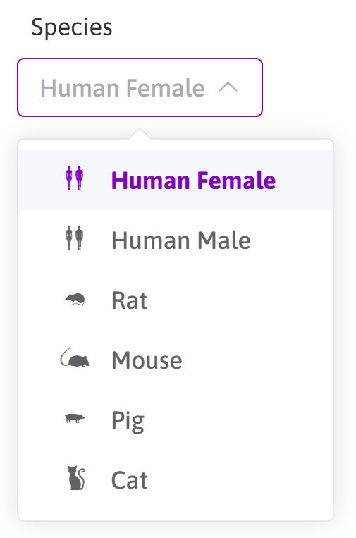 The dropdown menu to select species