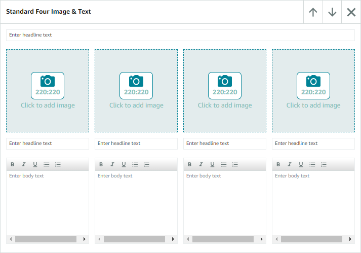 A screenshot of the UI editor for the standard four image with text module.