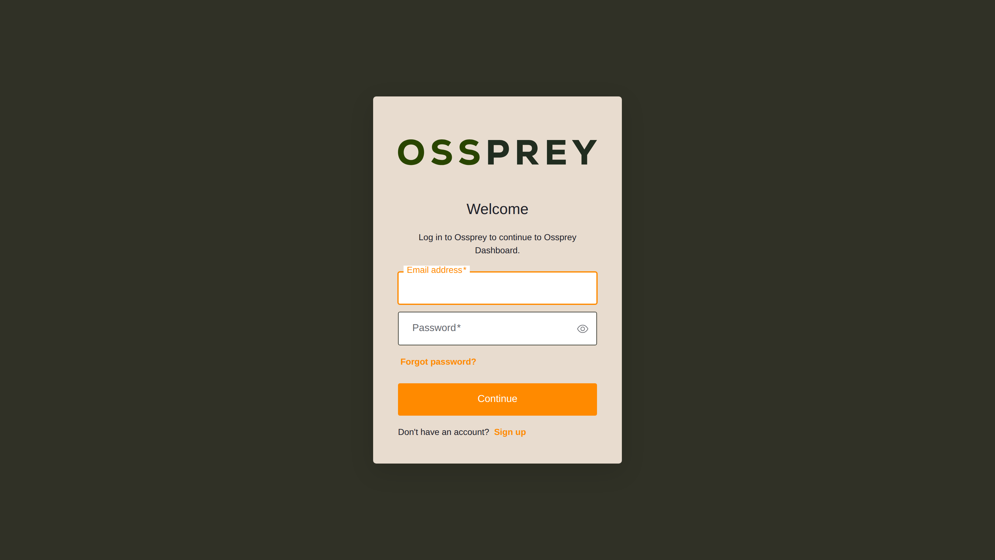 The Ossprey sign-in page