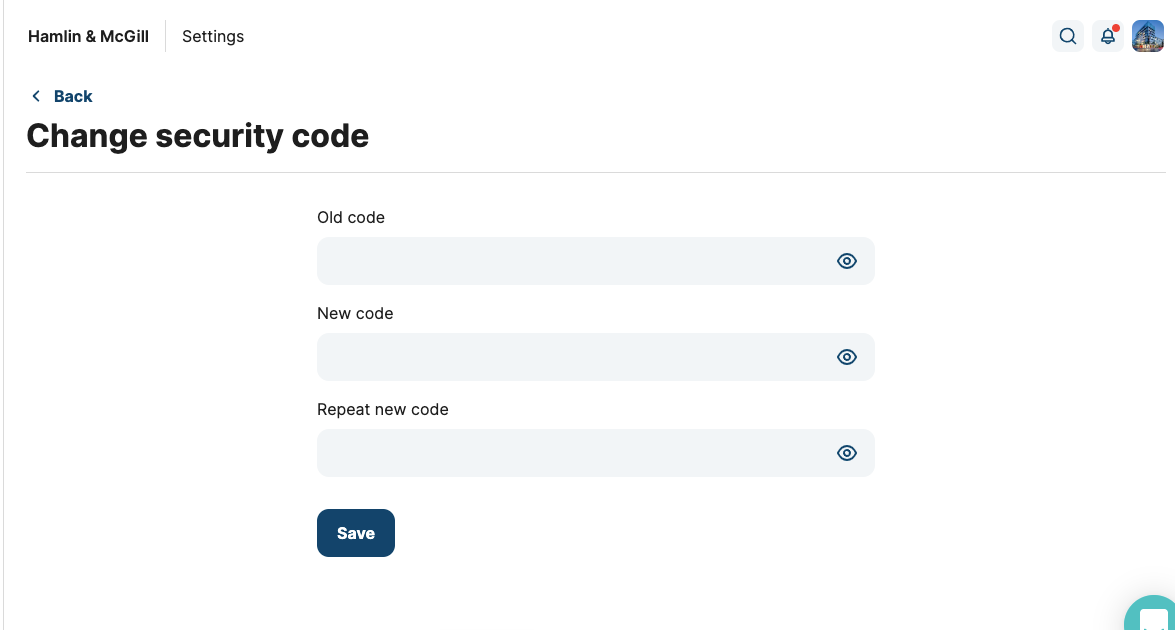 Fields for changing password