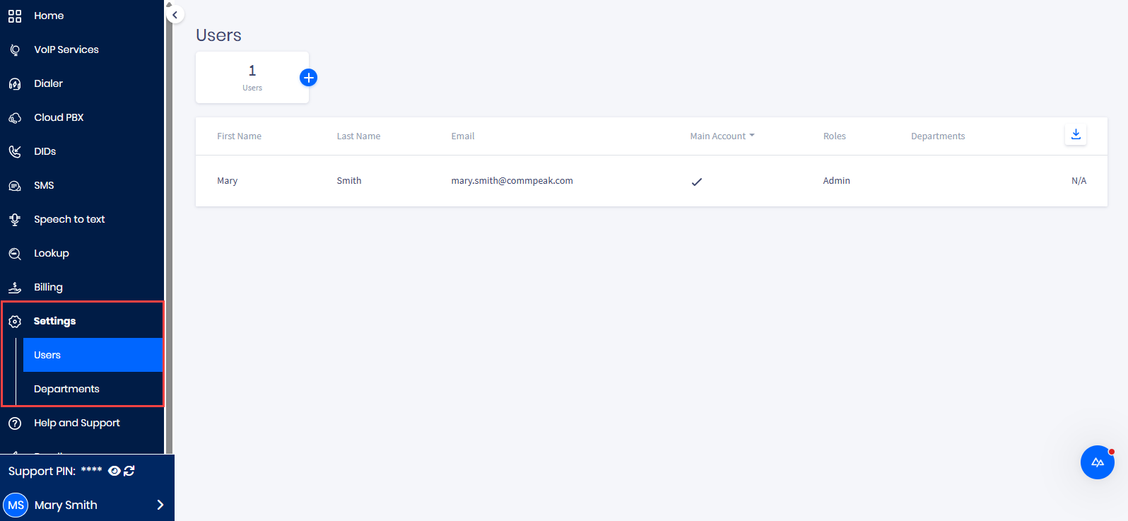 Screenshot of the Settings tab menu