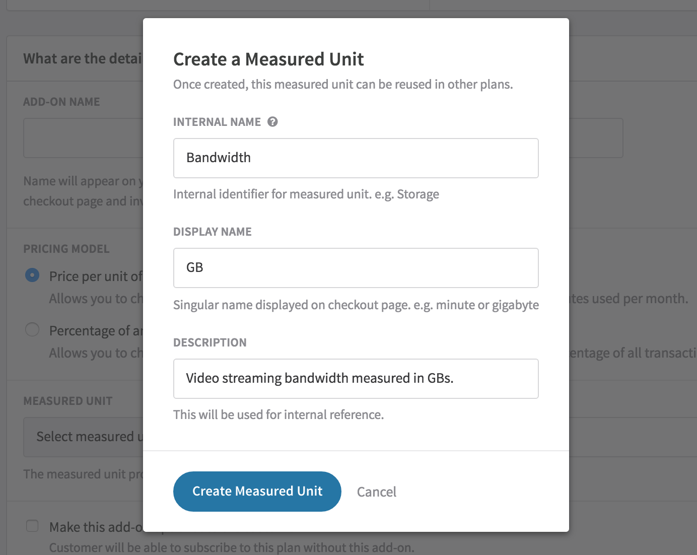 Create a Measured Unit when Creating an Add-on