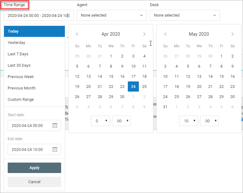 Screenshot of the **Time Range** field selection