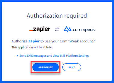 Screenshot of the authorization dialog