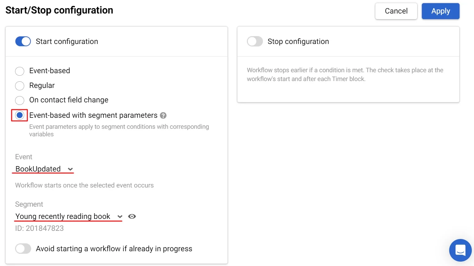 Workflow start settings