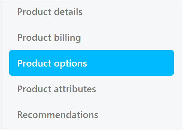 Product options menu tab