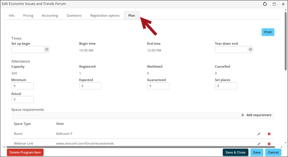Select the plan tab.