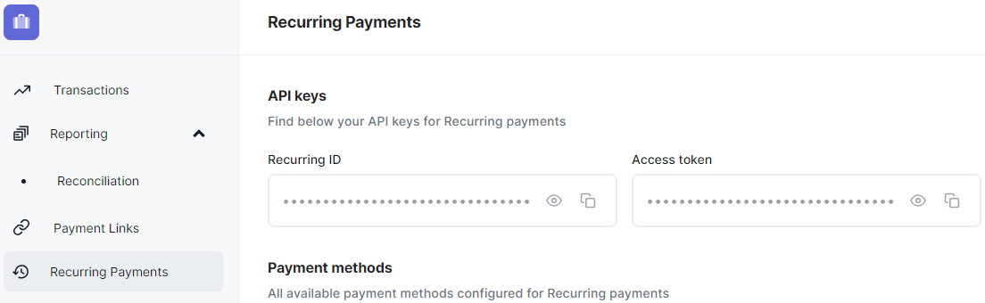 Recurring payments credentials.