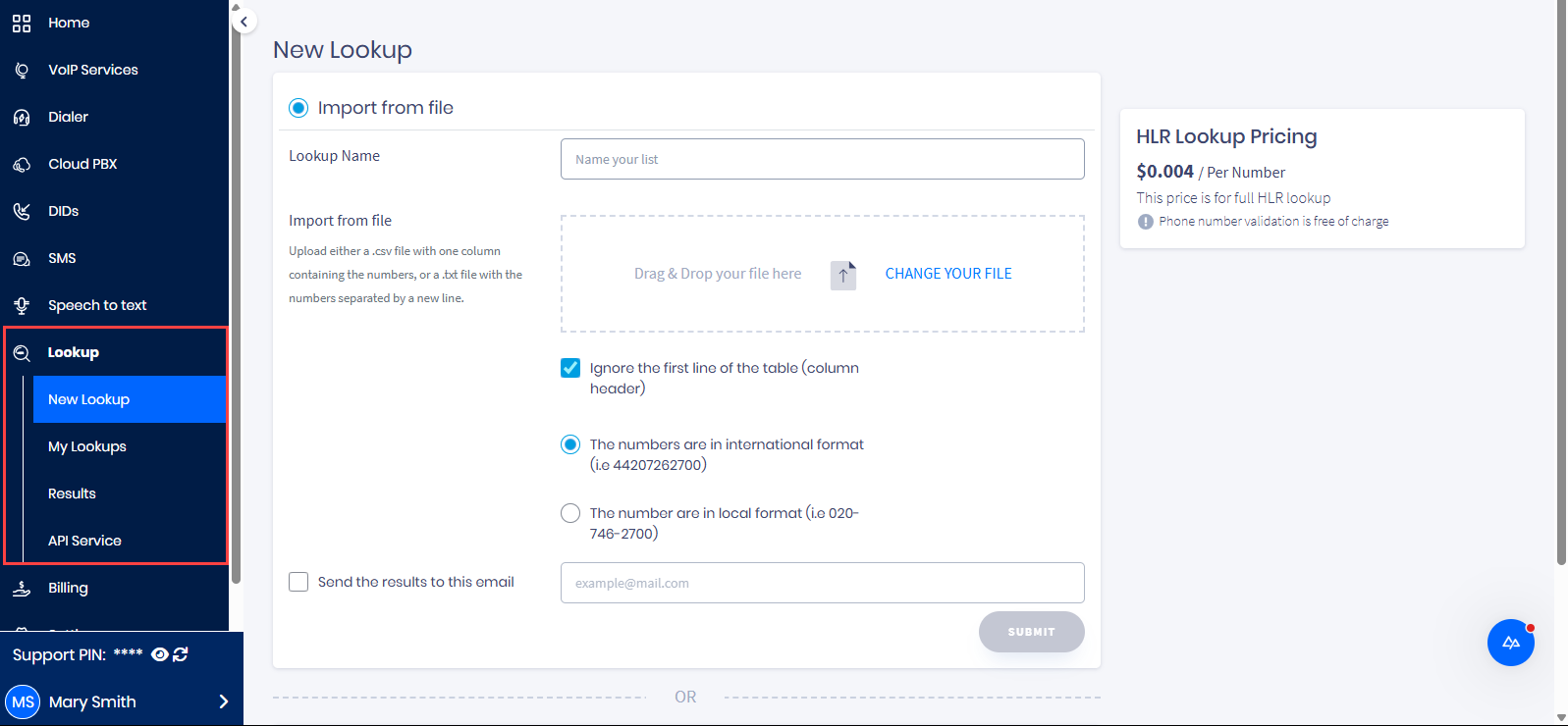 Screenshot of running a new lookup