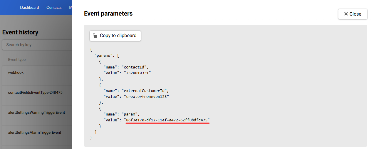 $workflowInstanceId in the event parameters