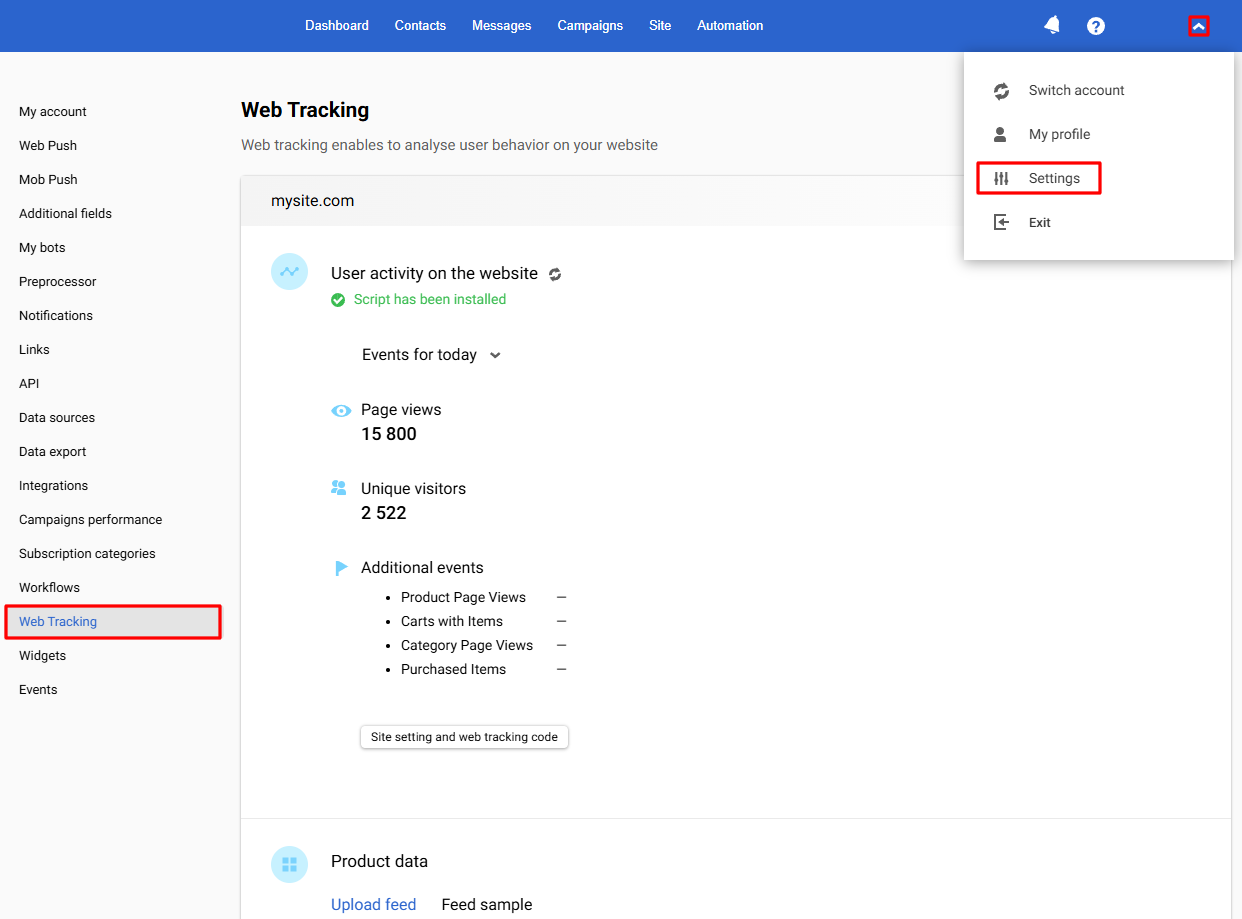 Go to Settings → Web Tracking