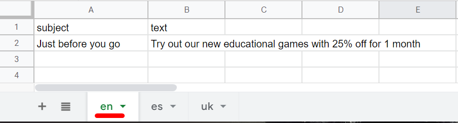 Multilanguage content table