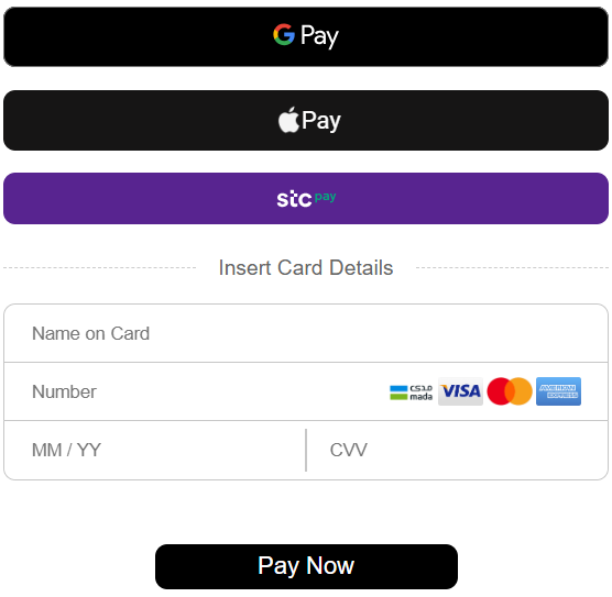 Default view of Embedded Payment