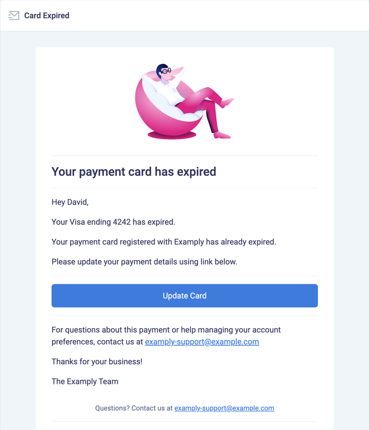 Example of the card expired email