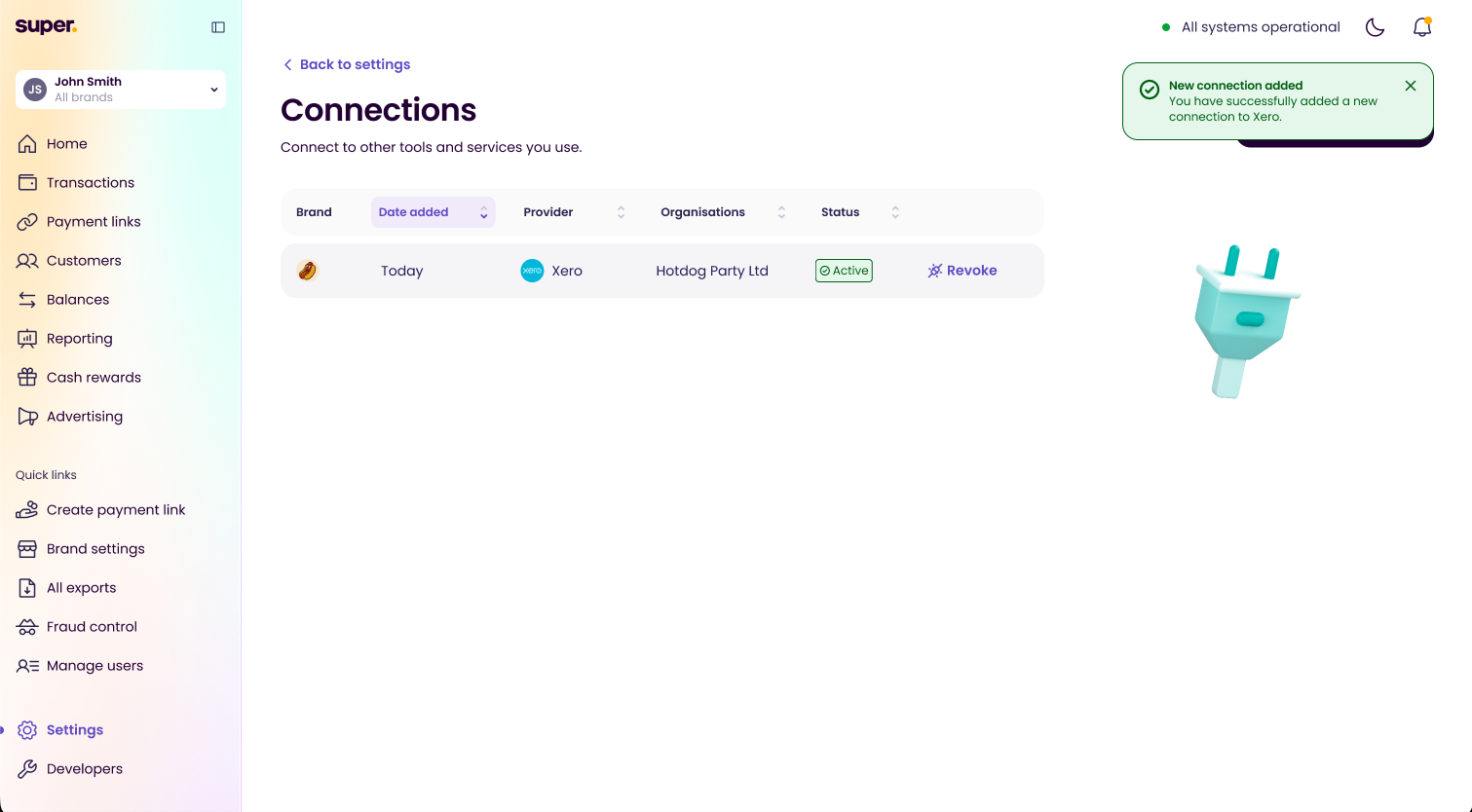 Your new active Xero connection