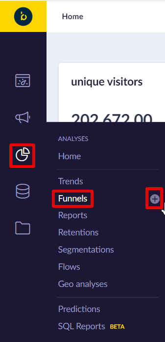 You can create the funnel tool by clicking on the buttons highlighted in red