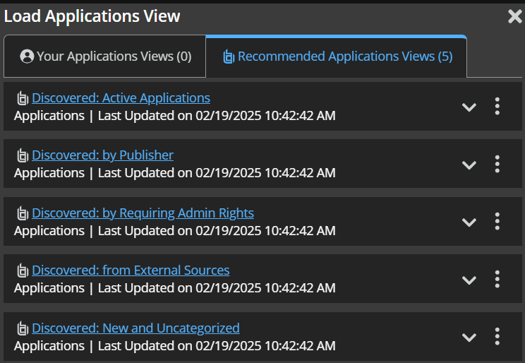 Recommended applications views